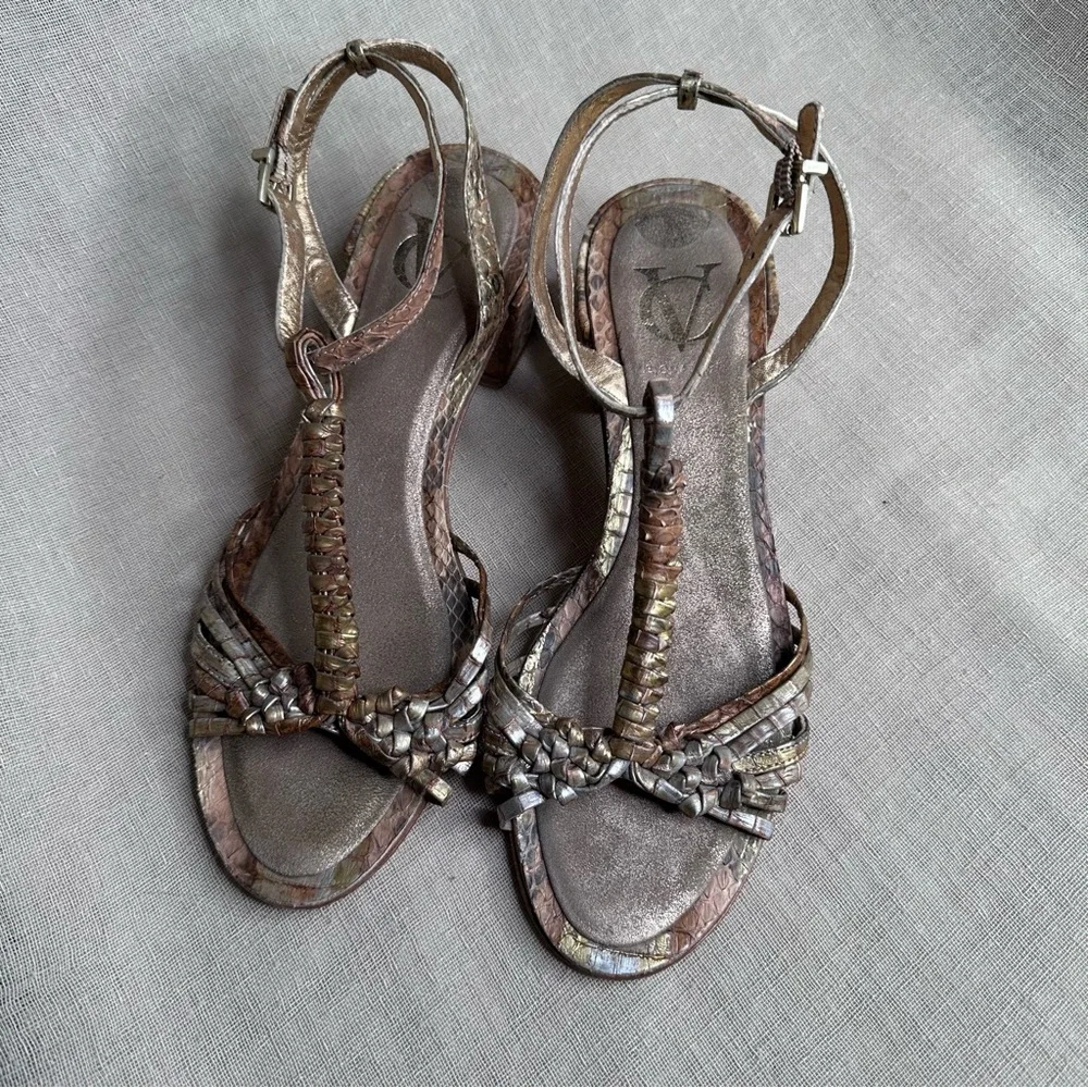 Vince Camuto Forster Reptile Bronze Gold Strappy Sandals 8 - Picture 6 of 14